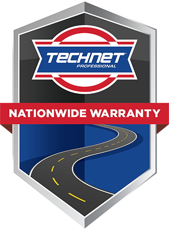 TechNet Professional Nationwide Warranty logo shield showing a winding black and yellow road overlaid on a blue background.